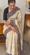 Beige semi silk cutwork saree