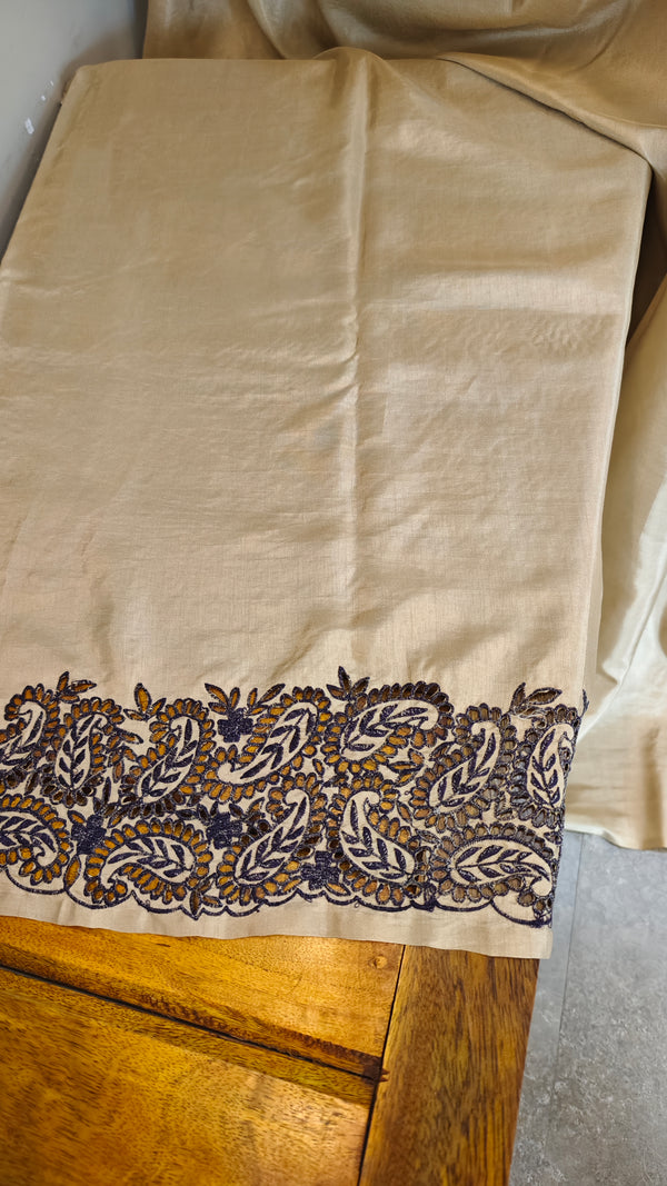 Beige semi silk cutwork saree