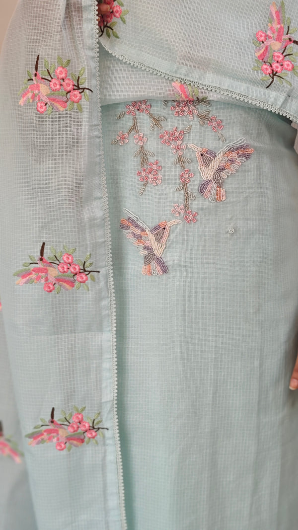 Aqua blue net kota suit - 11NC