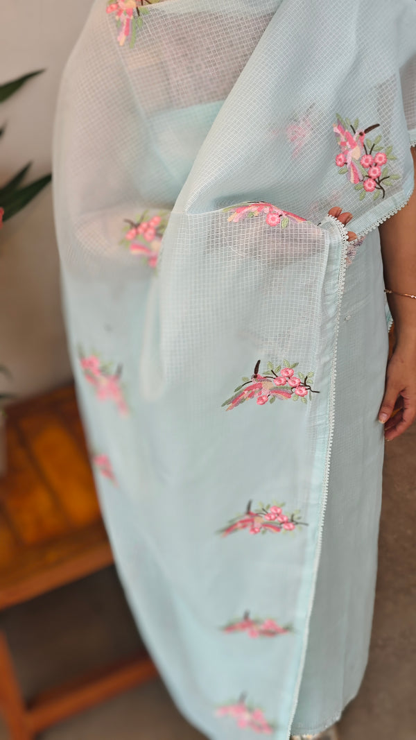 Aqua blue net kota suit - 11NC