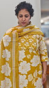 Mustard printed cotton kurti set