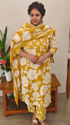 Mustard printed cotton kurti set
