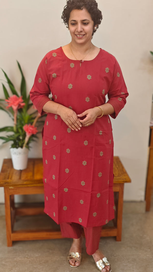 Maroon cotton kurti set