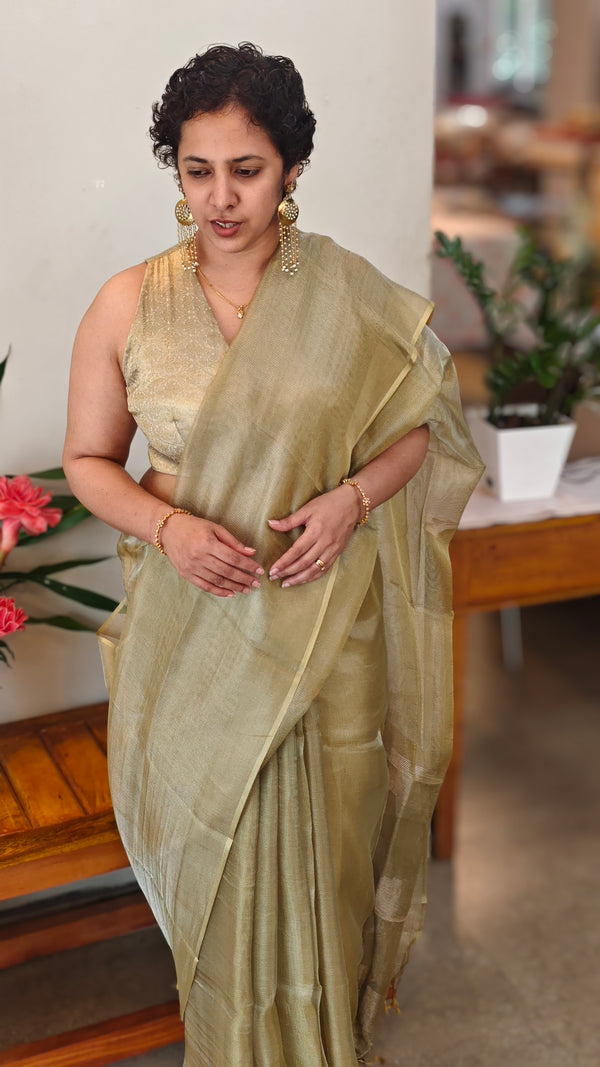 Metallic moss green tissue silk saree - 2M83