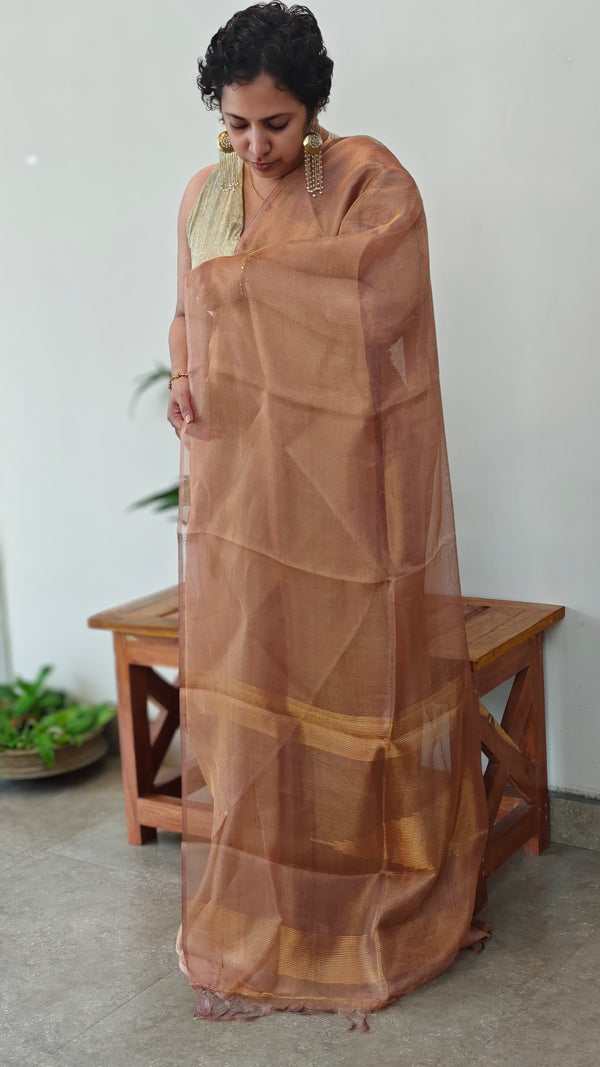 Antique gold lavender tissue silk saree - 2M83