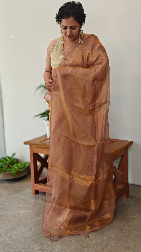 Antique gold lavender tissue silk saree - 2M83