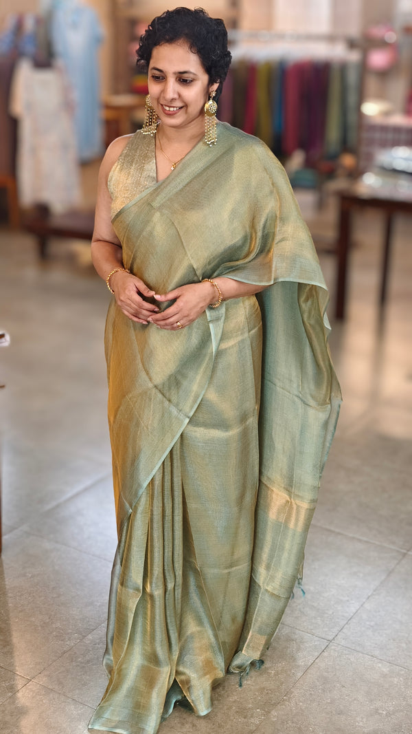 Teal gold tissue silk saree - 2M83