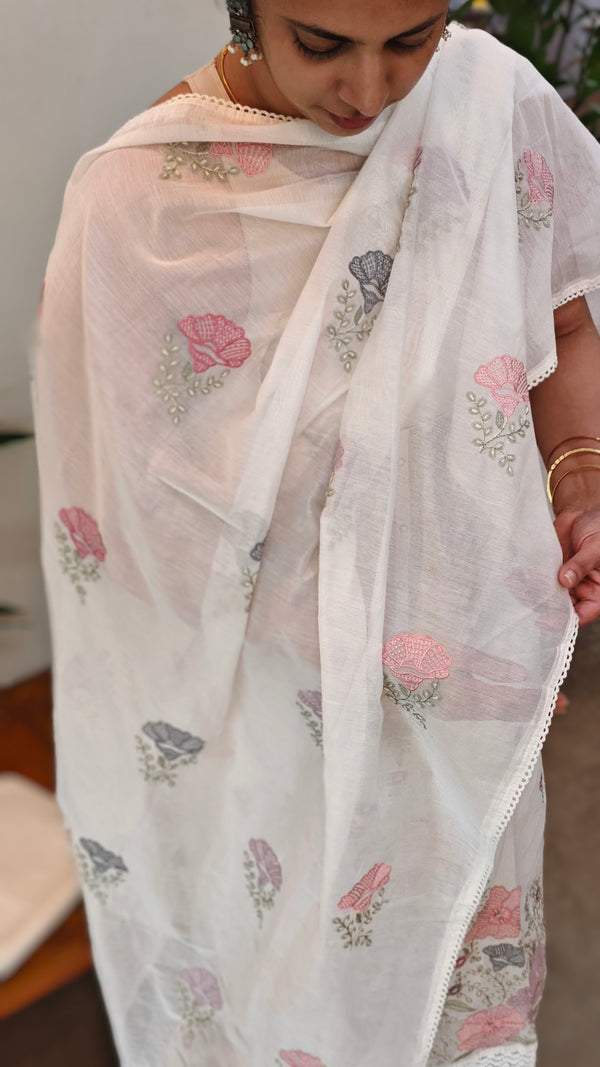 Off White and pink mul chanderi suit - R281
