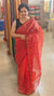 Red block printed net kota saree