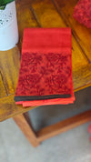 Red block printed net kota saree