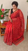 Red block printed net kota saree