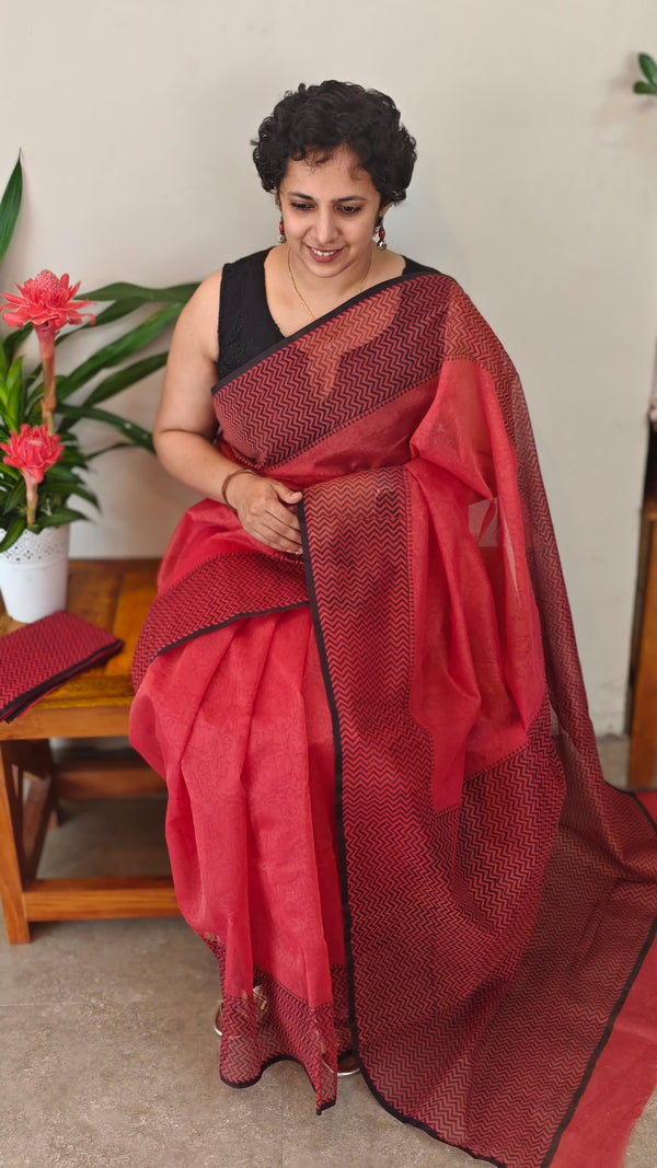 Red net kota saree