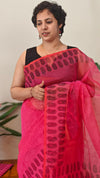 Pinkish red net kota saree