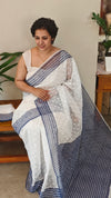 White and blue tepchi kota saree