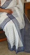 White and blue tepchi kota saree