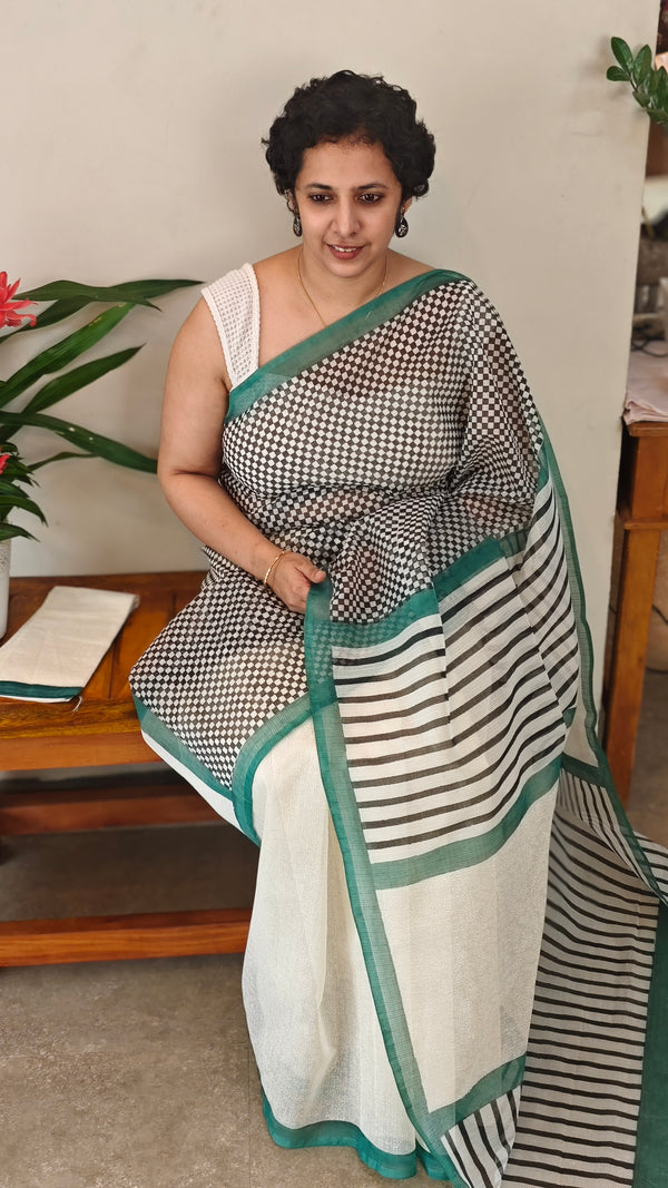 Off white net kota saree