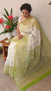 Off white and lime green net kota saree