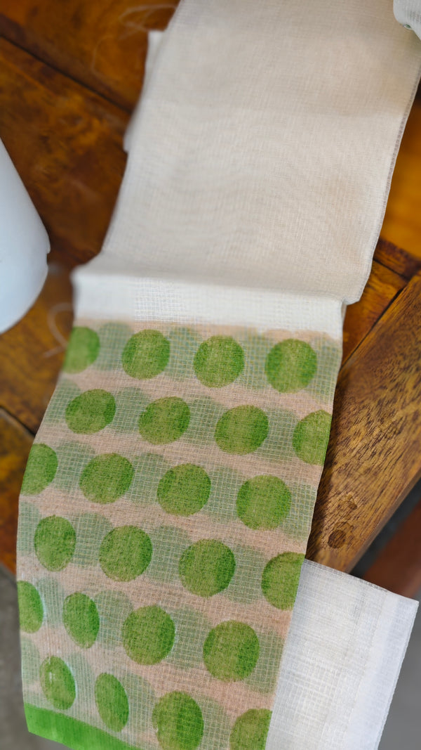 Off white and lime green net kota saree