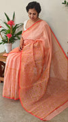 Peach printed net kota saree