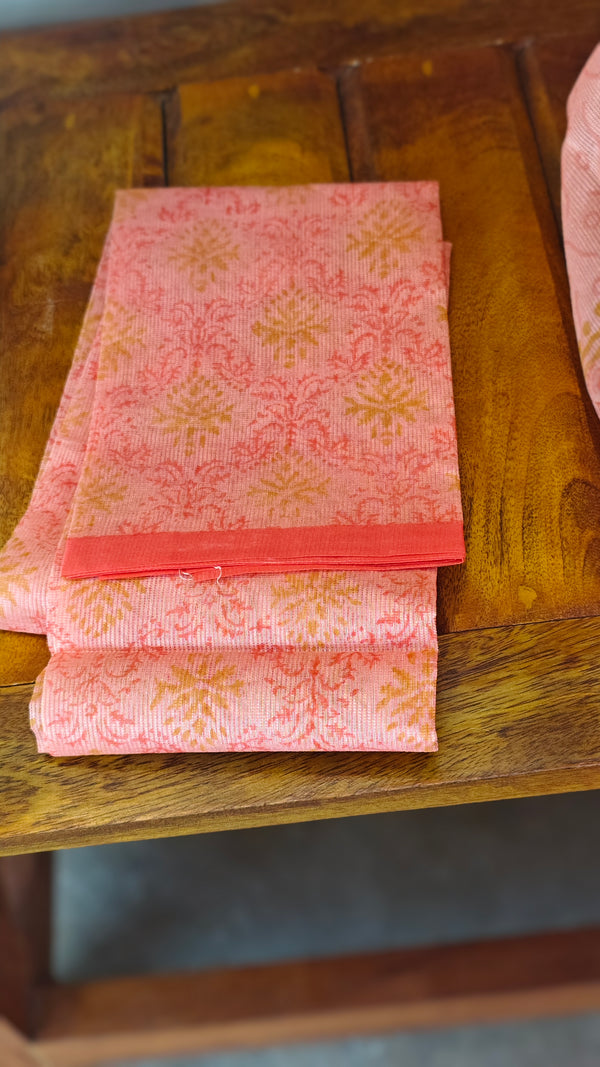 Peach printed net kota saree
