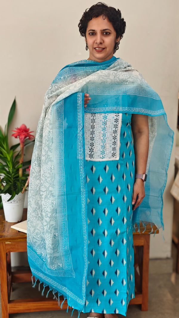 Blue and white cotton suit