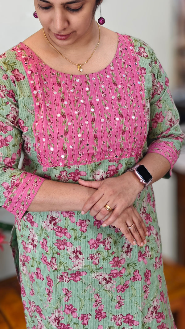 Green and pink cotton top