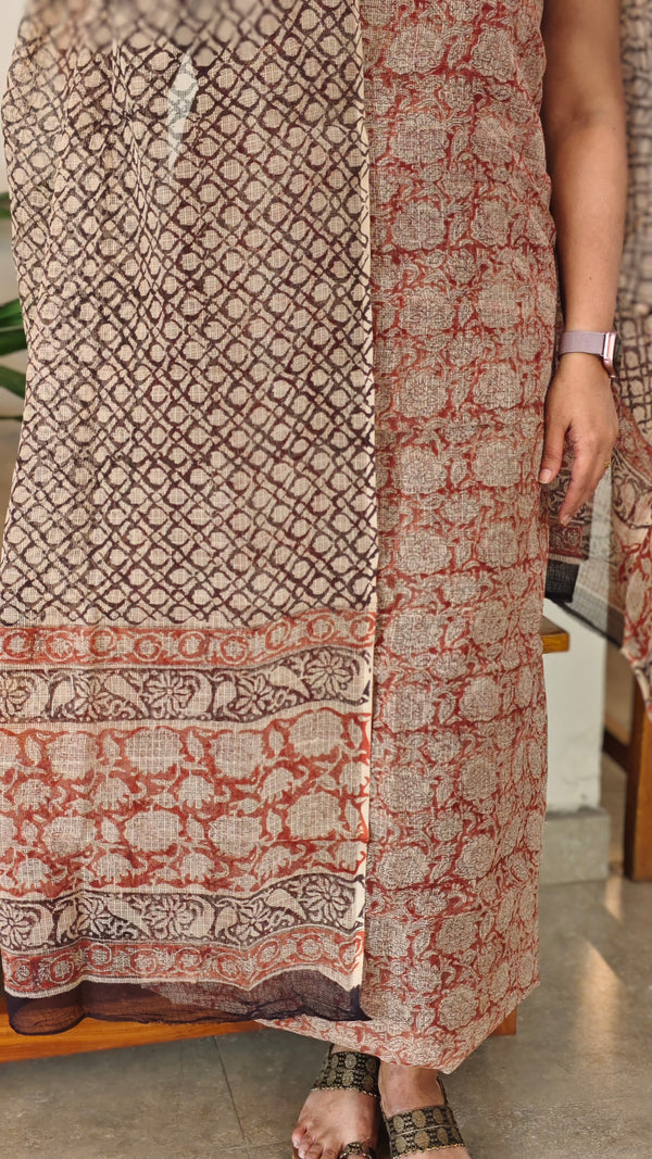 Brick red and black kota doria salwar suit- GD331