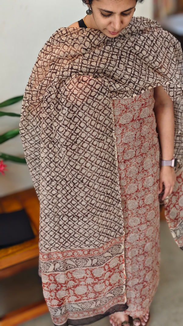 Brick red and black kota doria salwar suit- GD331