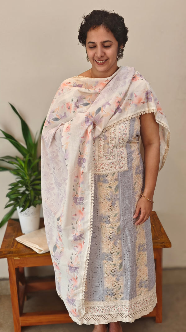 Light beige and Lavender cotton Hakoba suit - 6D99