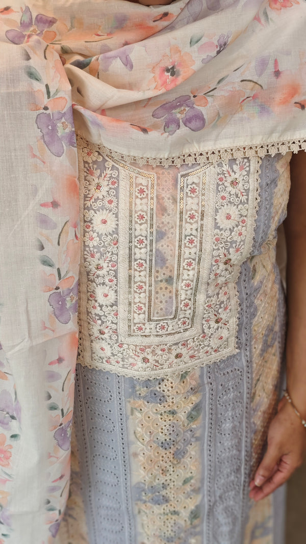 Light beige and Lavender cotton Hakoba suit - 6D99
