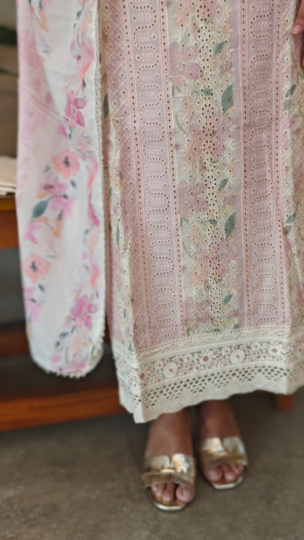 Light beige and lilac cottonHakoba suit - 6D99