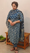 Blue printed cotton kurti set