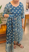 Blue printed cotton kurti set