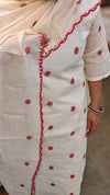 Off white and red net kota kurti set