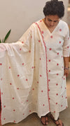 Off white and red net kota kurti set