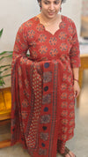 Brick red cotton kurti set