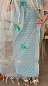 Block printed cotton suit with organza dupatta