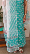 Green and white kota doria suit