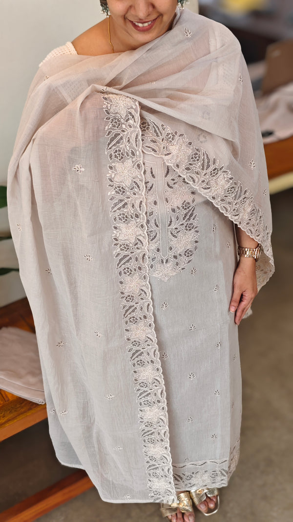 Smokey grey mal chanderi suit