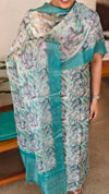 Teal printed check tussar silk suit