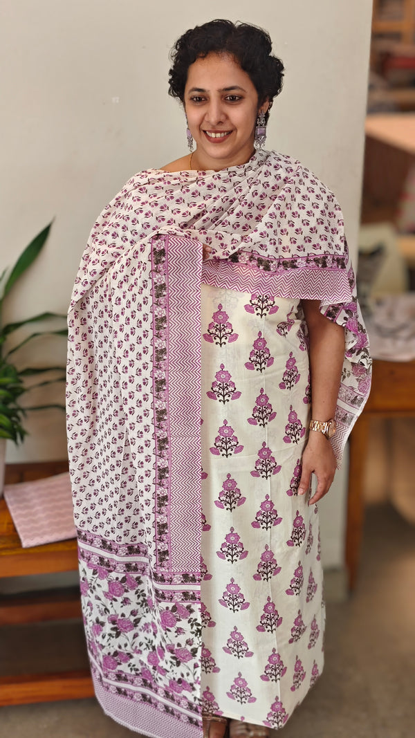 Off white and lilac cotton suit