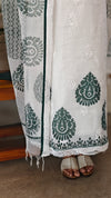 White and green net kota chikankari suit
