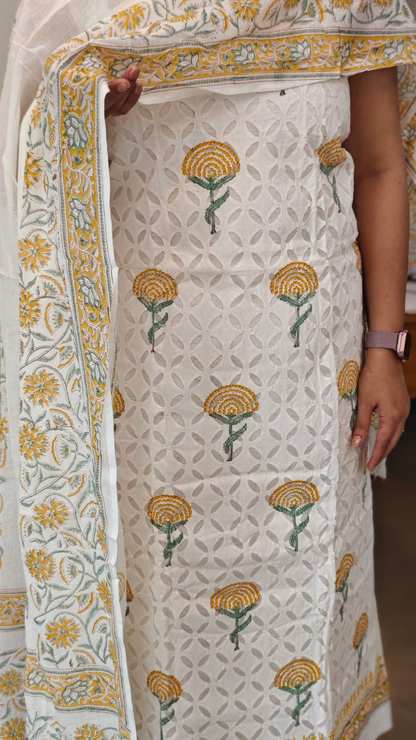 Applique and block print suit - Yellow - 5RCV