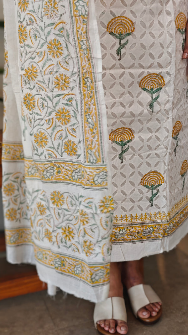 Applique and block print suit - Yellow - 5RCV