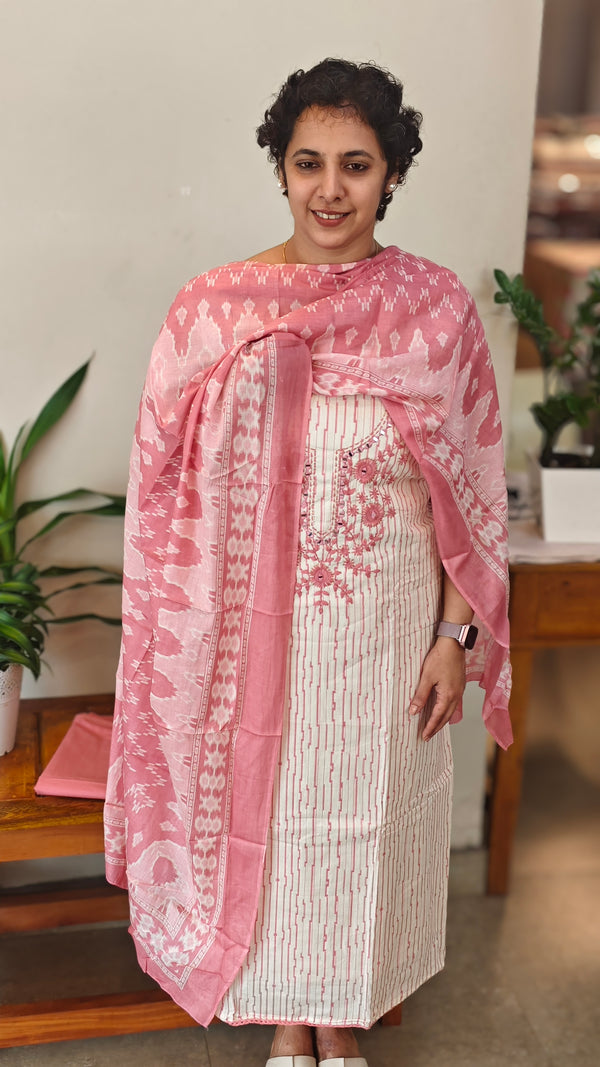 Printed soft cotton suit - Off white and pink - J230