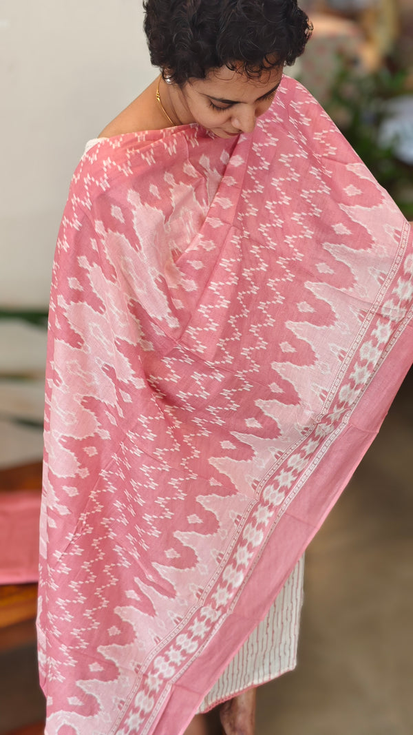Printed soft cotton suit - Off white and pink - J230