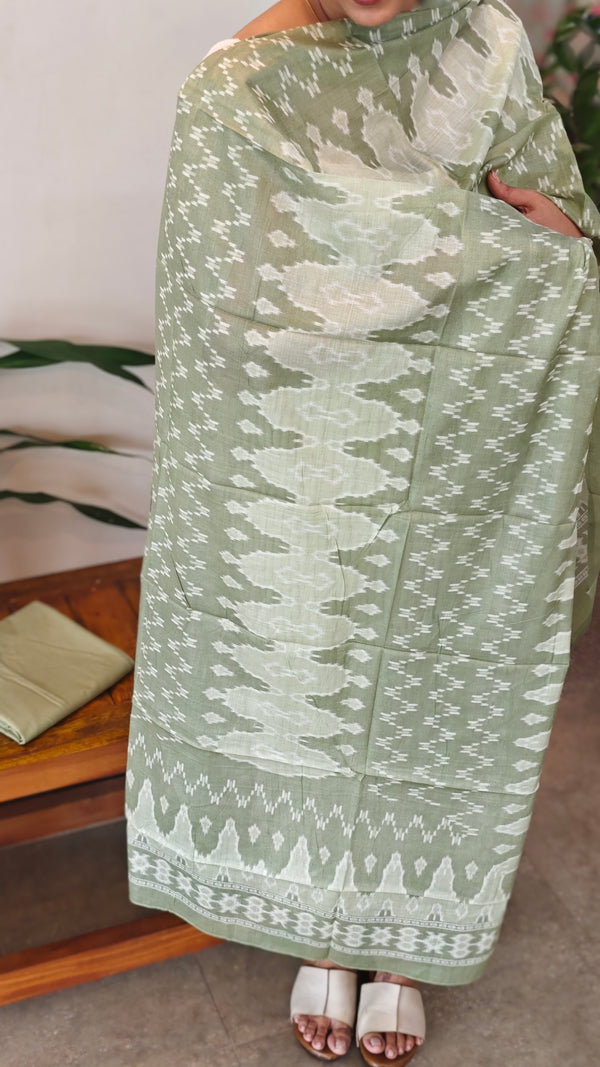 Printed soft cotton suit - Off white and sage green - J230