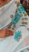 Aqua blue painted silky kota saree - VL72
