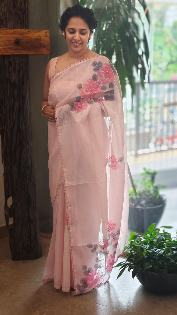 Pink painted silky kota saree - VL72
