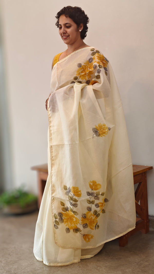 Light yellow painted silky kota saree - VL72